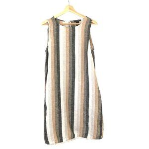 Chelsea and Theodore Linen Sleeveless Striped‎ Fringe Hem Dress Size M